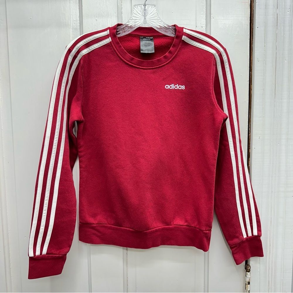 Vintage adidas‎ triple stripe deep red crew neck sweatshirt women's xs